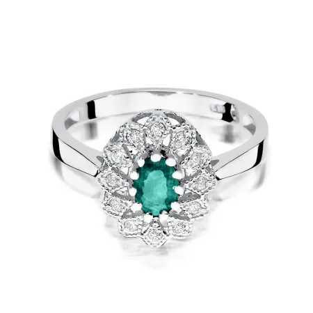 Pierścionek Szmaragd Diamenty Białe Złoto pr 585