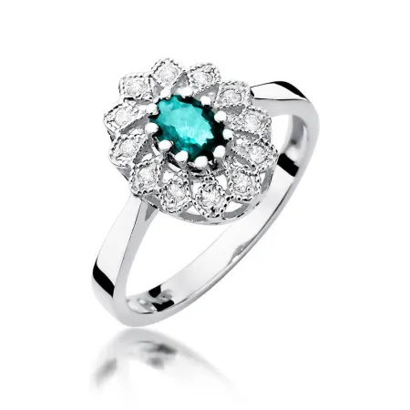 Złoty 14K Pierścionek Szmaragd Diamenty Grawer