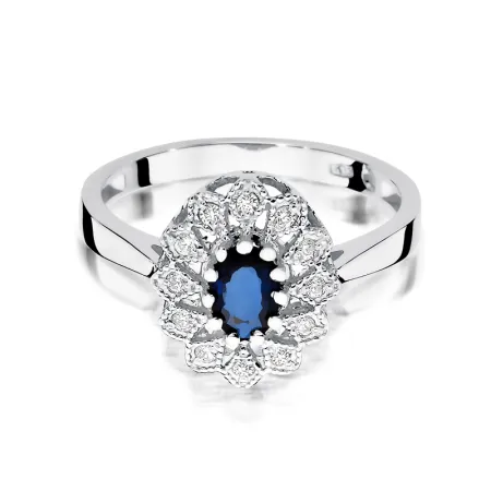 Złoty 14K Pierścionek Szafir Diamenty na Prezent