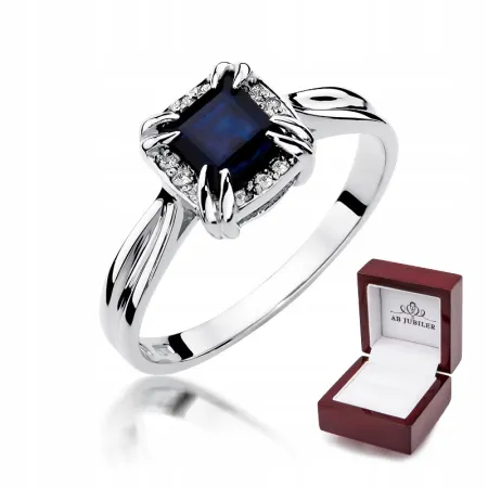 Ekskluzywny Złoty 585 Pierścionek Szafir Brylanty