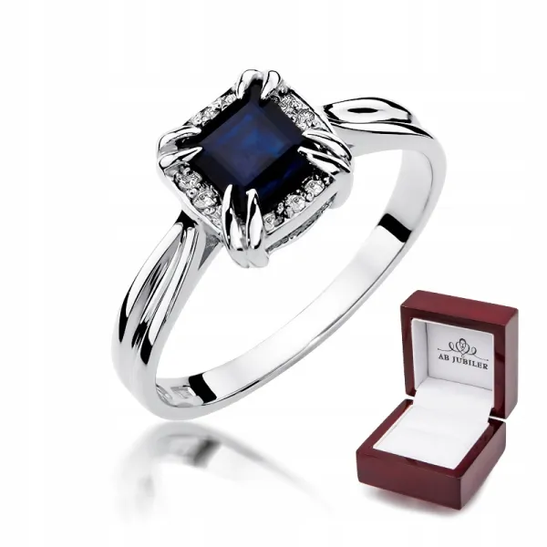 Ekskluzywny Złoty 585 Pierścionek Szafir Brylanty