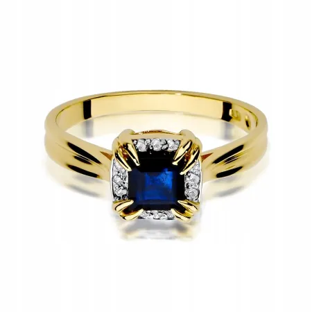 Ekskluzywny Złoty 585 Pierścionek Szafir Brylanty