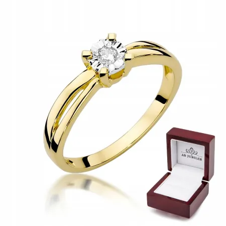 Złoty 585 Pierścionek Zaręczynowy Brylant Grawer