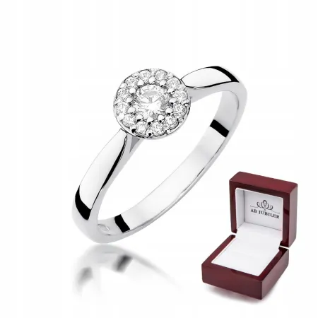 Pierścionek Białe Złoto 585 Brylanty 0,22ct Grawer