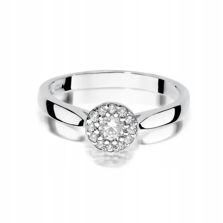 Pierścionek Białe Złoto 585 Brylanty 0,22ct Grawer