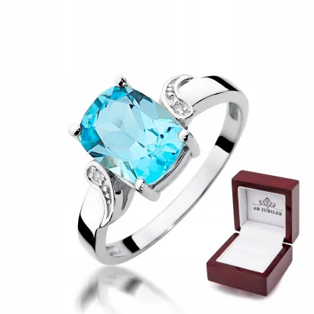 Pierścionek 585 Białe Złoto Topaz 2,40ct Brylanty