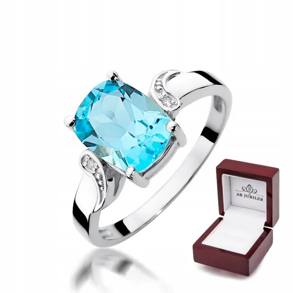 Pierścionek 585 Białe Złoto Topaz 2,40ct Brylanty