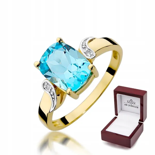 Złoty Pierścionek Topaz Brylanty Próba 585 Grawer