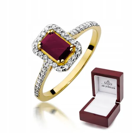 Złoty Pierścionek Rubin Diamenty Próba 585 Grawer