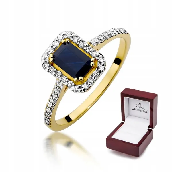 Złoty Pierścionek Szafir Diamenty Próba 585 Grawer