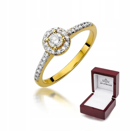 Złoty 585 Pierścionek Brylanty 0,28ct Grawer