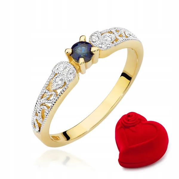 Złoty Pierścionek Szafir Diamenty Próba 585 Grawer