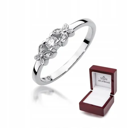 Złoty 585 Pierścionek Zaręczynowy Brylanty 0,12ct
