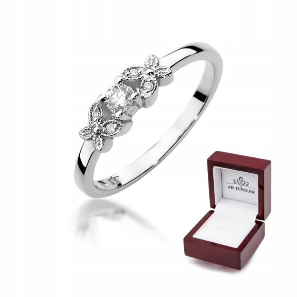 Złoty 585 Pierścionek Zaręczynowy Brylanty 0,12ct