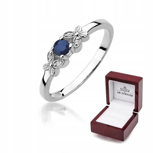 Pierścionek Zaręczynowy Szafir Diamenty Próba 585