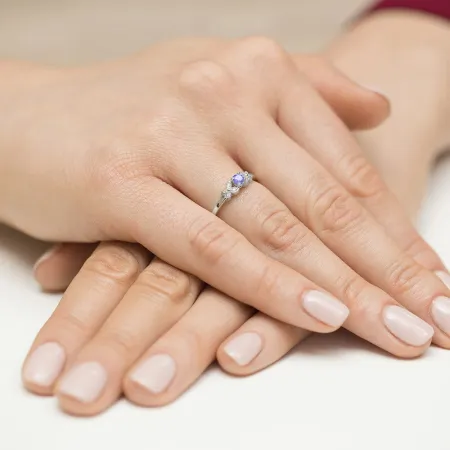 Złoty 14K Pierścionek Tanzanit Diamenty Grawer