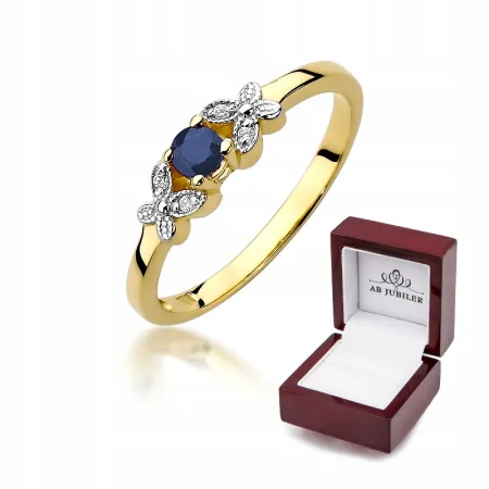 Złoty Pierścionek Szafir Diamenty Próba 585 Grawer
