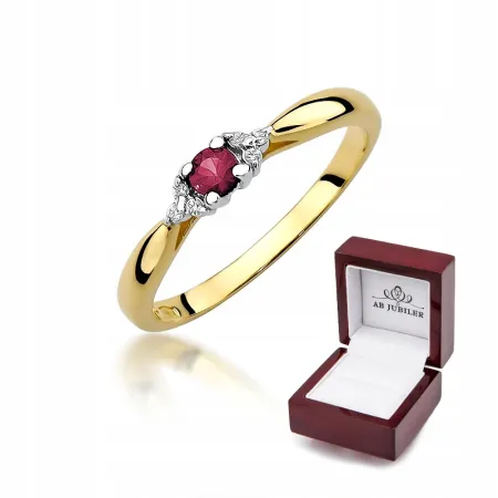 Złoty 585 Pierścionek Rubin Brylant Grawer Prezent