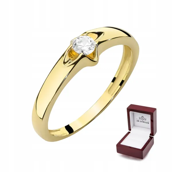 Złoty Pierścionek 585 Zaręczynowy Brylant 0,12ct