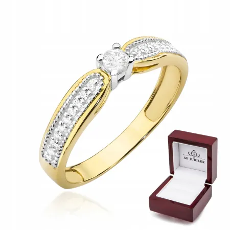 Złoty 585 Elegancki Pierścionek Brylanty 0,17ct