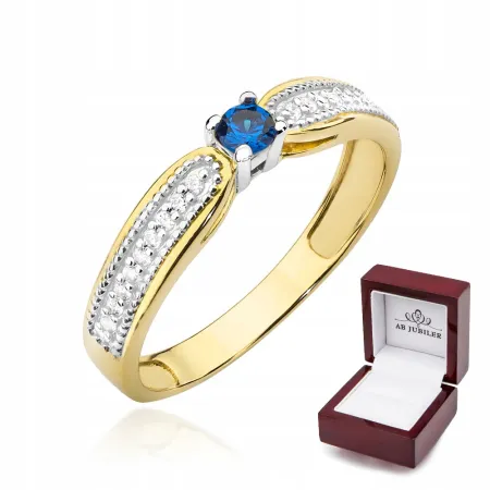 Pierścionek Szafir Brylanty Białe Złoto 585 Grawer