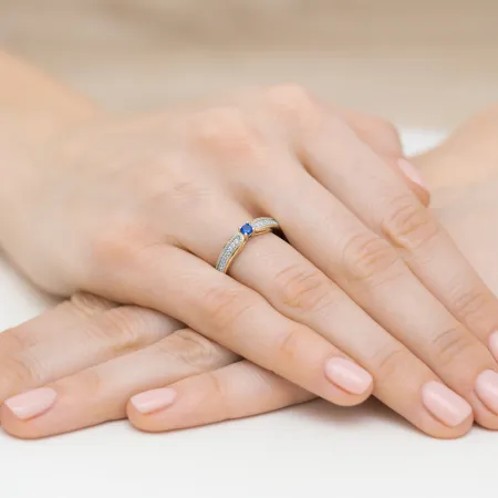 Złoty Zaręczynowy 585 Pierścionek Szafir Brylanty