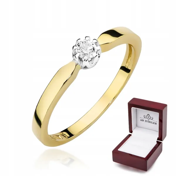 Złoty 585 Pierścionek Zaręczynowy Brylant 0,10ct