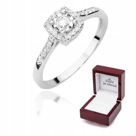 Pierścionek 585 Białe Złoto Brylanty 0,21ct Grawer