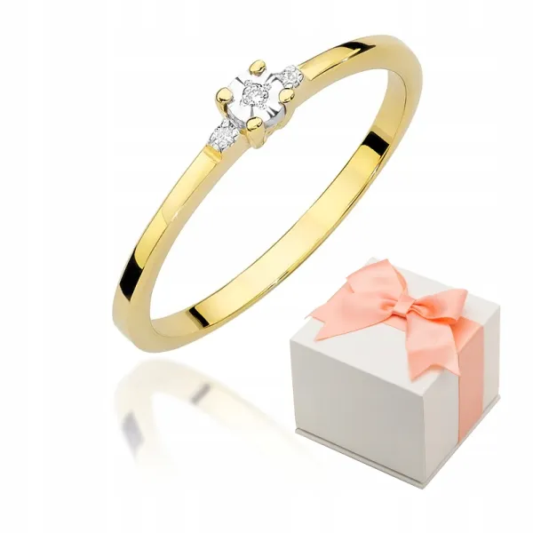 Złoty 585 Pierścionek Zaręczynowy Brylanty Grawer