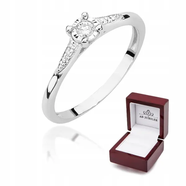 Pierścionek Białe Złoto 585 Brylant 0,11ct Prezent