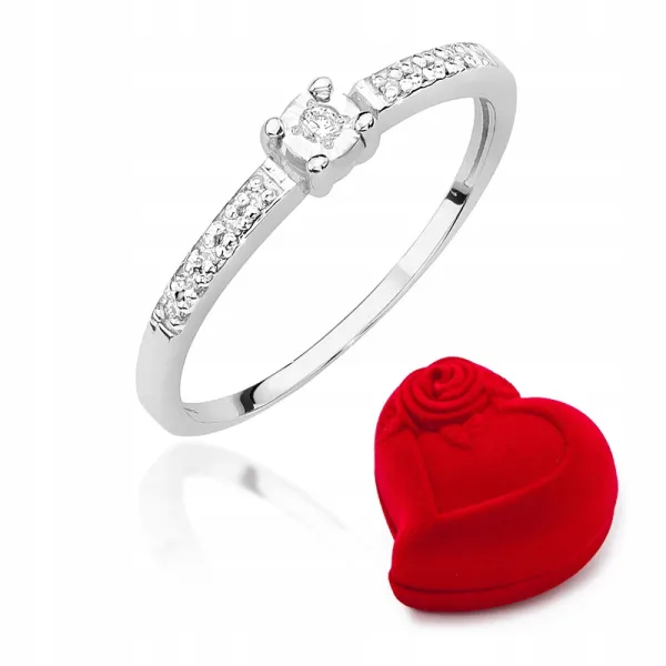 Pierścionek Zaręczynowy 585 Brylanty Białe Złoto