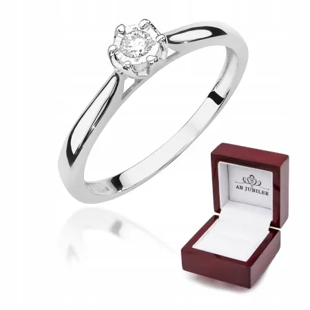 Pierścionek Brylant 585 Białe Złoto Grawer Prezent