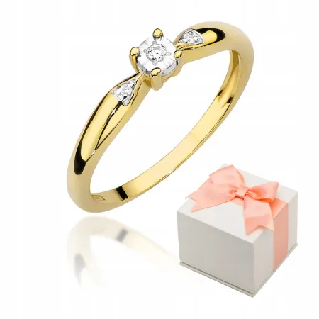 Złoty 585 Pierścionek Zaręczynowy Brylant Grawer