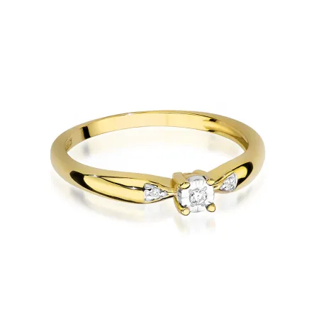 Złoty 585 Pierścionek Zaręczynowy Brylant Grawer