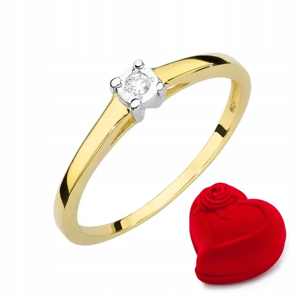 Złoty 585 Pierścionek Zaręczynowy Brylant Grawer