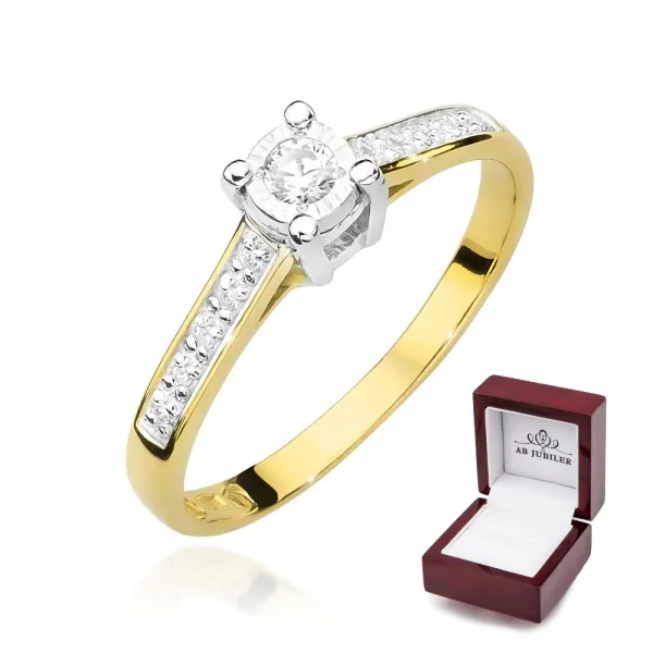 Złoty 585 Pierścionek Zaręczynowy Brylanty 0,13ct