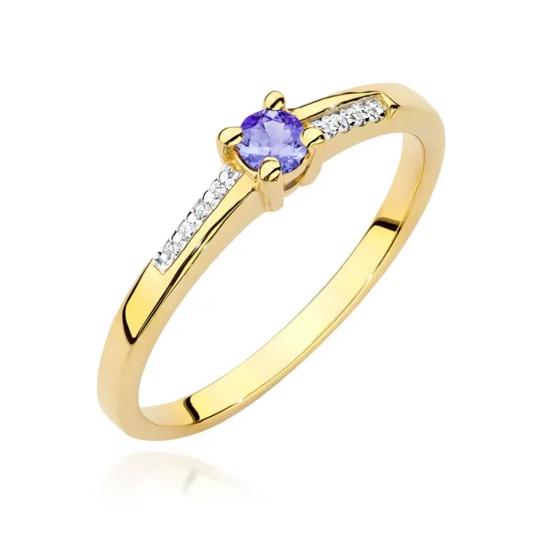 Złoty 585 Zaręczynowy Pierścionek Tanzanit Brylant