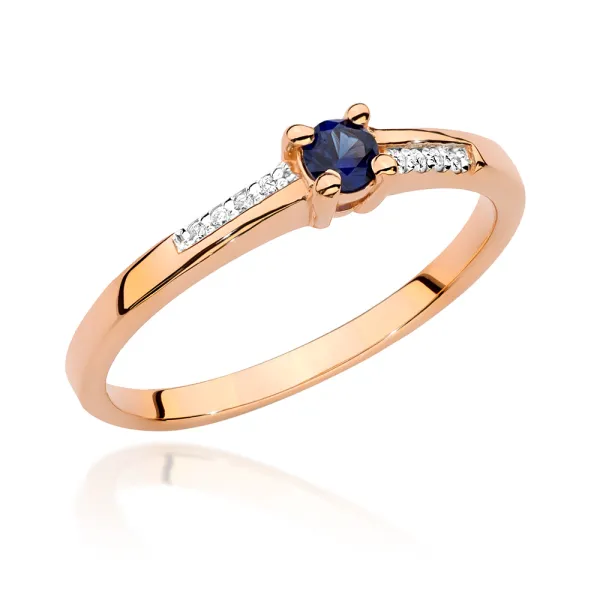 Złoty 585 Zaręczynowy Pierścionek Szafir Brylanty