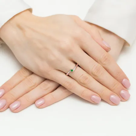 Pierścionek 585 Szmaragd Brylant Złoto Białe