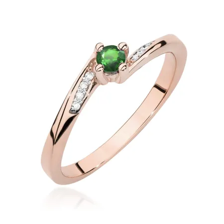 Pierścionek 585 Szmaragd Brylant Złoto Białe
