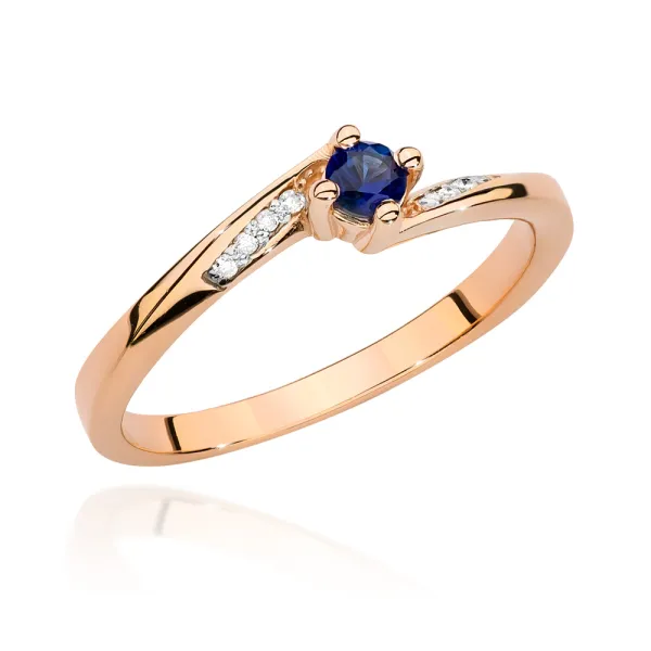 Pierścionek 585 Szafir Brylant Różowe Złoto Grawer