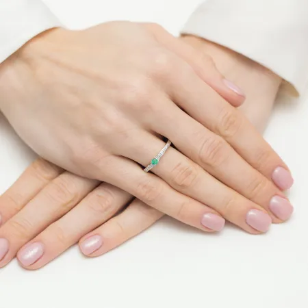 Złoty Pierścionek 585 Zaręczynowy Szmaragd Brylant