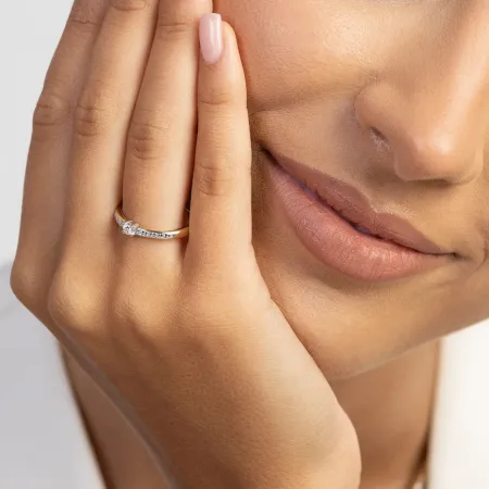 Złoty Pierścionek 585 Diament Laboratoryjny 0.08ct