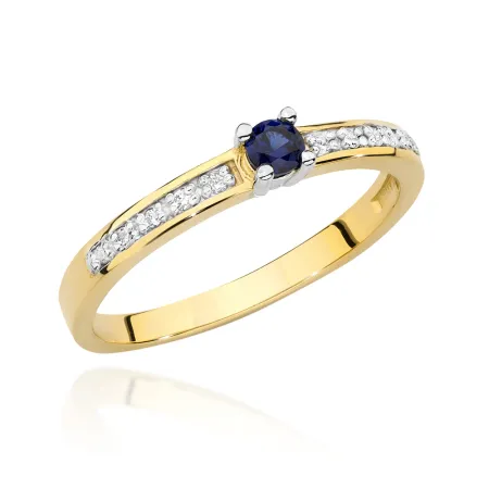 Złoty Pierścionek 585 Zaręczynowy Szafir Brylanty 