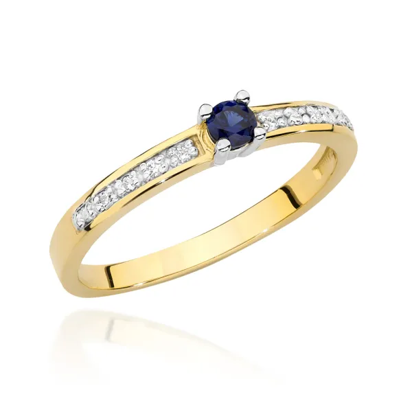 Złoty Pierścionek 585 Zaręczynowy Szafir Brylanty 