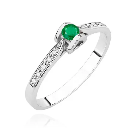 Złoty Pierścionek 585 Szmaragd Brylanty Elegancki