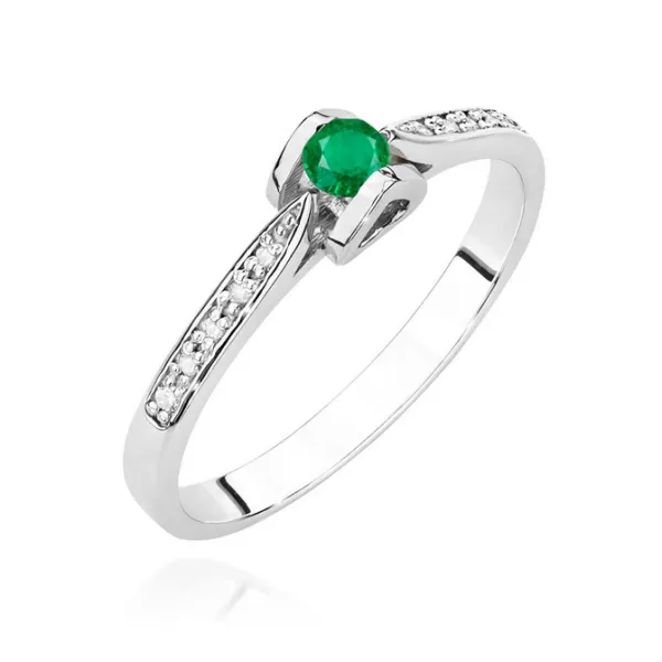 Złoty Pierścionek 585 Szmaragd Brylanty Elegancki