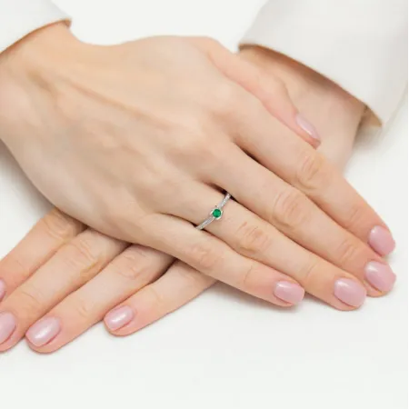 Złoty Pierścionek 585 Szmaragd Brylanty Elegancki