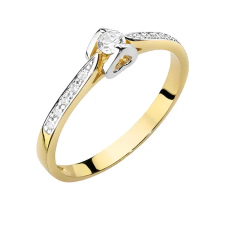 Złoty 585 Pierścionek Brylanty 0,15ct Białe Złoto