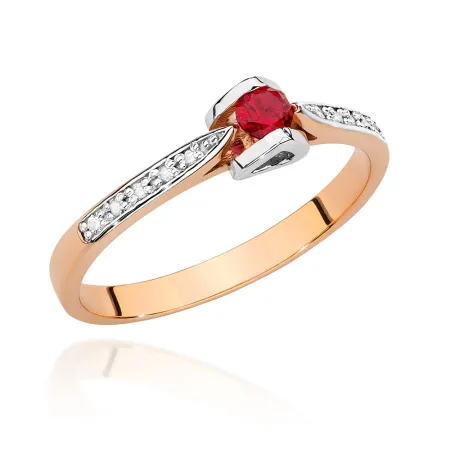 Pierścionek 585 Rubin i Brylanty Różowe Złoto